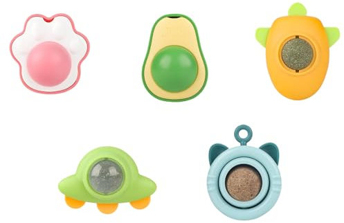 Yamobi Kattmynta boll för katter, set om 5 Katnip-bollleksaker och valeriana snackboll för huskatter, kattmynta bollar att klistra fast på väggen