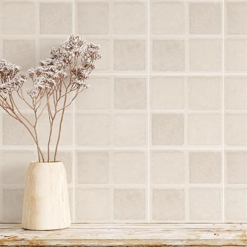 Mattonelle Adesive 20X20 Beige Adesivi Per Piastrelle,Pvc Autoadesivo Resistente Al Calore Impermeabile Piastrelle,Piastrelle Da Bagno, Decorazione Domestica(10Pcs)