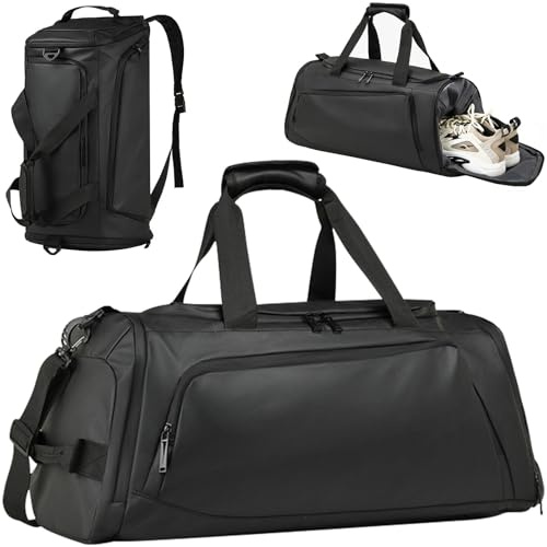 Ogetok 32L Bolsa de Gimnasio Grande Mochila de Lona Deportiva para Hombres y Mujeres, Bolsas de Deporte para Entrenamiento Físico, Bolsa de Viaje de Fin de Semana para Llevar Durante la Noche, Negro