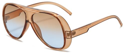 Long Keeper Gafas De Sol Hombre Mujer Retro Gafas De Sol Piloto Moda AnnéEs 90 Gafas Oval Grande ProteccióN UV400 (Trasparente Marrone Sfumato Blu)