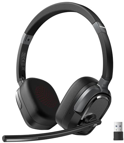 TECKNET V6.0 Bluetooth Headset mit Mikrofon, Wiederaufladbar Bluetooth Kopfhörer mit ENC Noise Cancelling, On Ear Kopfhörer Kabellos mit USB-A Empfänger für Trucker/Callcenter/Büro - 40+ Std. Akku