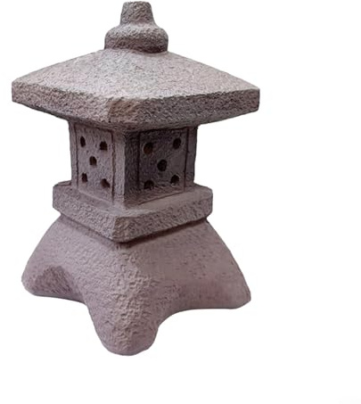 Lastdaytime Farol solar de pagoda, luz de camino, diseño de piedra de resina, lámpara LED de jardín, decoración zen automática para patio al aire libre, césped, gris, 32,5 cm (A)