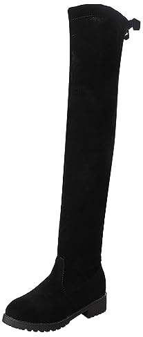 Allbestop Cuissarde Femme, Cuissardes Bottes Longues pour Femme Bottes Talon Haut Sexy Talon Plat Cavalières Cuir Equitation Western(Noir,40)