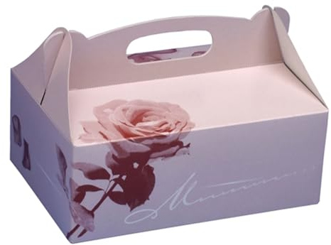 PAPSTAR 1 Karton = 10x15 Gebäck-Kartons, Pappe eckig 23 cm x 16 cm x 9 cm rosé mit Tragegriff 18852
