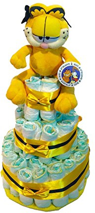 Tarta de pañales Garfield (Talla 2 (3-6 kg)) by MomentosGourmet Añade tu dedicatoria personalizada. Regalo para bebé muy práctico. Cesta Canastilla recién nacido. Diaper Cake