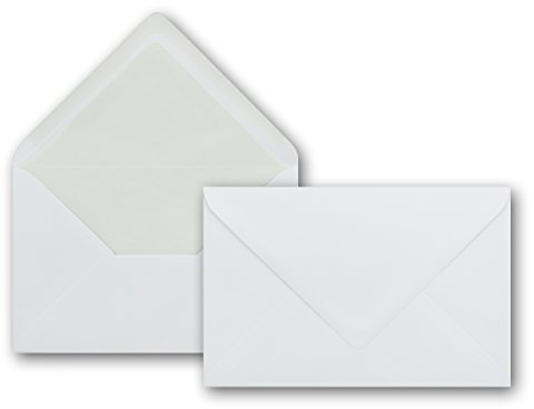 Briefumschläge in Weiß - 25 Stück - Format: 120 x 180 mm - DIN B6 - Nassklebung - mit grauem Seidenfutter - 100 g/m² - ohne Fenster - Premiumqualität GUSTAV NEUSER