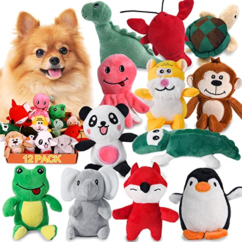 SNUNGPHIR Legend Sandy Squeaky Dog Toys for Puppy Small Medium Dogs, Stuffed Samll Dog Toys Bulk with 12 Plush Pet Dog Toy Set, Cute Safe Dog Chew Toys Pack for Puppies Teething