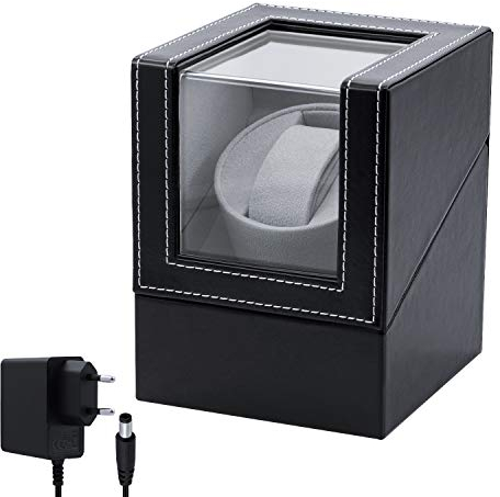 Mcbazel Automatik Uhrenbeweger 1 Uhr aus PU Leder, Watch Winder mit Leisem Motor Batteriebetrieb oder Netzteil für Automatikuhren Uhrendreher Automatikuhren -Schwarz
