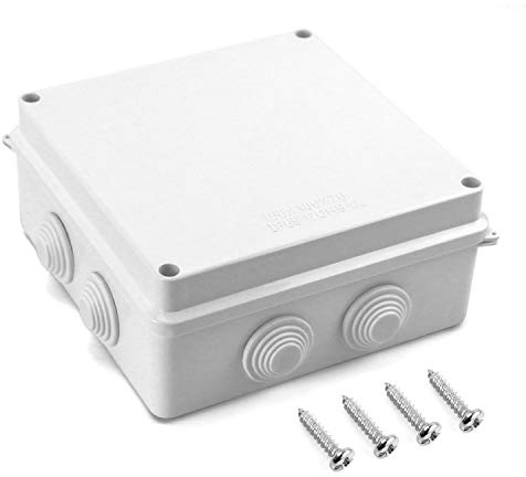 QWORK Elektrisk kopplingsbox, vattentät dammtät IP65 ABS-plast universellt elektriskt projekt, vit, 5,9 x 5,9 x 2,8 tum (150 x 150 x 70 mm)