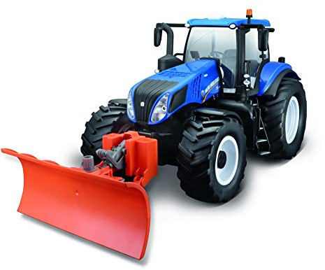 Maisto Tech R/C New Holland Traktor T8.320 mit Schneeschieber: Ferngesteuerter Traktor mit Licht und abnehmbaren Schneepflug, mit Stick-Controller, ab 8 Jahren, 35 cm, blau (582303), 82303