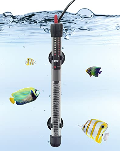 NETONDA Aquarium Heizung 200l 200W Aquarium Heizstab einstellbar Aquariumheizer mit Thermostat Regelheizer für Fischtanks und Aquarium 120L bis 200L (20-34°C, 200W)