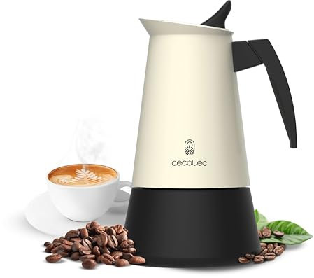 Cecotec Cafetera Italiana Piccolina 900 Beige, Capacidad 450 ml para 9 tazas, Diseño elegante en Acero, Filtro Acero Inoxidable, Apta para todas las superficies, Válvula de seguridad, Cierre silicona