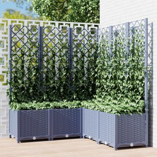 CIADAZ Pflanzkübel mit Rankgitter, Blumentopf Gross, Blumenkasten Balkon, übertopf, Pflanzkasten, Flowerpot, Kräuterbeet Für Die Küche, Vertikalbeet, Pflanzbehälter, Dunkelgrau 120x120x136 cm PP