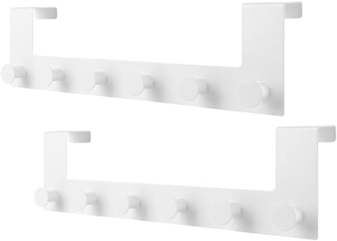 JMIATRY 2 Stück Türhaken Weiß, Türhaken zum Einhängen, Türgarderobe zum Einhängen, Hakenleiste mit 6 Haken, Garderobenhaken Edelstahl, 39.5X11X4.5CM