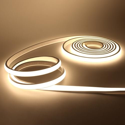 KISUFU Bandeau LED COB 220V, IP65 étanche Flexible néon LED Strip 288 Leds/m Bandes à LED Ruban pour DIY Chambre, Cuisine, Exterieur Maison Décoration. Blanc naturel,3M