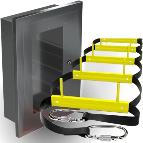 Built-in Fire Ladder 3 Story 25ft - Emergency Escape Ladders for Homes Include Aluminum Storage Box & Climbing Anchor Set - Window Ladder 3-Story - Wall Mounted Aluminium Ladders - Wall-Fixed Cabinet