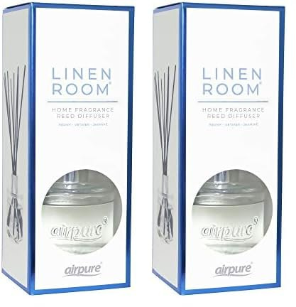 AIRPURE Reed Diffuser, 100ml Oil Set with Sticks, 8X Black Reeds, Continuous Room Scent, Diffusers for Home Use in Living Room, Kitchen or As Bathroom Freshener - Linen Room Fragrance (Pack of 2)