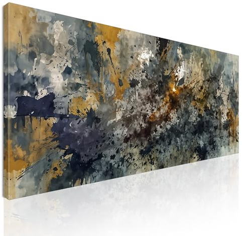 CheQuadro! Impresión en lienzo, cuadro abstracto moderno para la sala de estar, explosión de colores amarillo, azul, gris, con bastidor, listo para colgar, absh18-150x70 cm