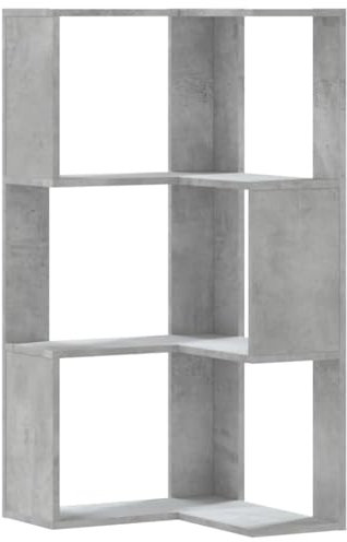 vidaXL Libreria angolare a 3 livelli, grigio cemento legno di ingegneria, scaffale a libri angolari, vetrina angolare, armadio ad angolo