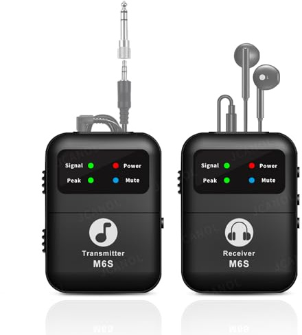 JCANOL Wireless In-Ear Monitor System, 2.4G Stereo Wireless IEM System with Beltpack Transmitter Receiver Auto Pairing, 164 ft for Studio, Band, Live Performance