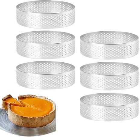 Xanewza 6 Stück Dessertringe und Speiseringe, 8cm Runder Mousse Set, Runde Servierringe Edelstahl Mousseringe Hitzebeständig Geeignet Dessertring/Speisering für Kochen Backen Mousse (Runde)