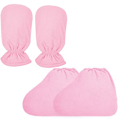 Charmyth Parafina de Baño de Rizo para Guantes y Forros para Pies, Tratamiento de Manos y Pies de Calor Grueso Aislado para Pies Spa Feet Cover Ideal para Hombres Mujeres (Rosado)
