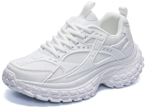 Chunky Dad - Style Sneakers for Men: Fashion Platform, Casual Lace - up. Ideal for Walking and Casual Outings. (12,White)