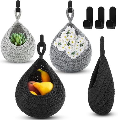 Fesatccoz 3 cesti per frutta da appendere e verdure, eleganti cesti da parete per cucina, da appendere alla parete, da cucina