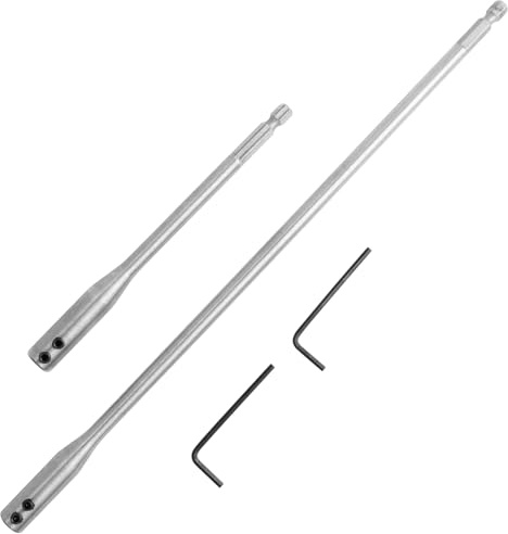 Treki Set di punte da trapano da 1/4 da 15,2 cm e 30,5 cm, con 2 chiavi inglesi, in acciaio al carbonio, barra di estensione per tornitori, mobili, carpenteria e costruzione (4 pezzi)