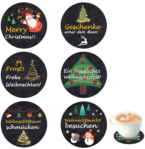 6 posavasos de fieltro de Navidad, posavasos de fieltro, diseño de invierno, posavasos de Navidad, manteles individuales redondos con árbol de Navidad, posavasos para tazas, posavasos antideslizantes