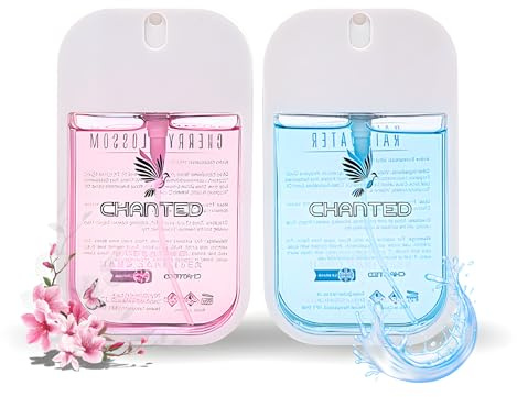 Chanted,Power Mist,Hydrating Hand Sanitizer Spray,Small Hand Sanitiser,Mini Travel Essentials,Hand Spray,Hand Sanitiser, Lush Duo (Cherry Blossom, Rainwater) 30 mL (Set of 2)