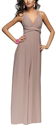 OBEEII Femmes Robe de Soirée Sexy V-Col sans Dos Robes Élégante Multi-Way Bandage Dress pour Ceremonie Mariage Demoiselle d'honneur Cocktail Prom Fête Marron Clair L