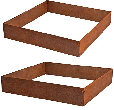 ESTEXO Beeteinfassung Beetumrandung Rasenkante Edel-Rost Hochbeet Mähkante Cortenstahl Kräuterbeet Blumenbeet Gemüsebeet Einfassung Rahmen (2 Stück)