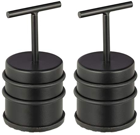 2x Fermaporta con Manico, Blocca Porta & Finestra, Rotondo & Alto, da Interno, Acciaio & Gomme, D: ∅7 cm, Nero