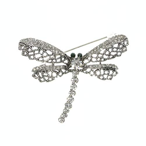 Broche de libélula para mujer, grande, de plata envejecida, joyería de moda, para novia, boda, joyería con diamantes de imitación