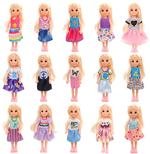 Miunana 12 Kleidung Schuhe für 6 Zoll 15 cm Puppen = 10 Kleider + 2 Schuhe für Mädchen Puppen