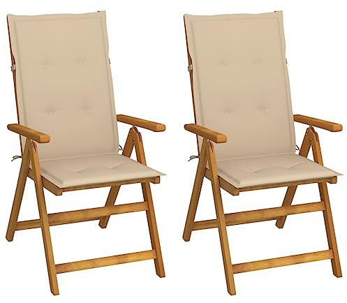 vidaXL 2X Akazienholz Massiv Garten Liegestuhl mit Kissen Gartenstuhl Hochlehner Holzstuhl Stuhl Stühle Klappstuhl Gartensessel Gartenstühle