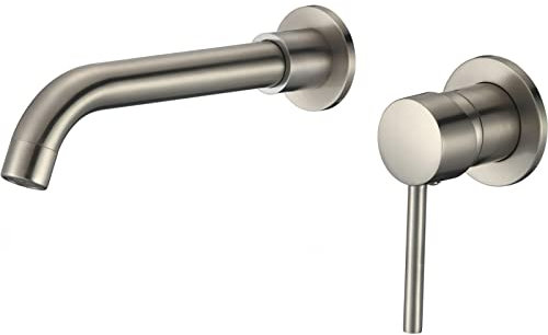 VALAZ Robinet Salle Bain Mural | Mitigeur Lavabo, Mélangeur Eau Froide et Chaude, Pas de Fuites, Installation Facile et Rapide | Laiton, Inoxydable, Élégant, Et Bec 21 cm, Acier Brossé, Série Guadiana