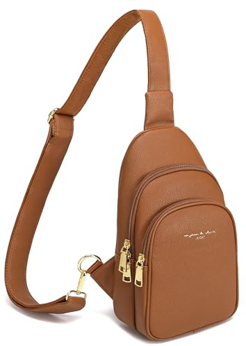 INICAT Small Crossbody Sling Bags Faux Leather Fanny Packs Purses for Women Everyday & Travel(Brown)