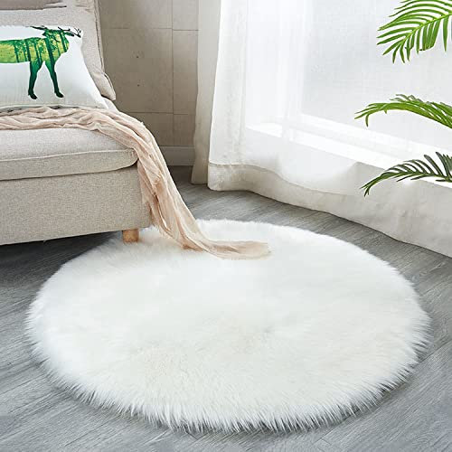 warmsile Lammfell Schaffell Teppich Bettvorleger Sofa Matte Echtes Naturfell Longhair Weiß Weich Und Flauschig Ideal Für Das Wohnzimmer, Unter Dem Kamin, Schlafzimmer,45 cm Round (2 pcs)