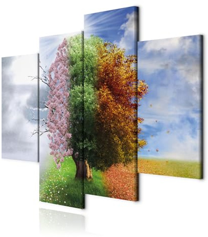 decomonkey Quadro Stampa su Tela Set Albero Quattro stagioni 126x98 cm 4 pezzi Quadri su tela Tessuto non tessuto da parete Stampa artistica Parete Soggiorno Primavera Estate Autunno Inverno Natura