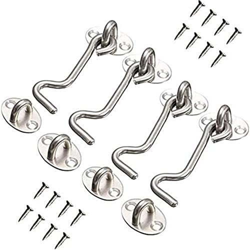 GIVBRO Gancho de tormenta de 4 pulgadas, cerradura de puerta corredera, gancho de puerta de granero, bloqueo de ojales con accesorios de tornillos, 4 juegos