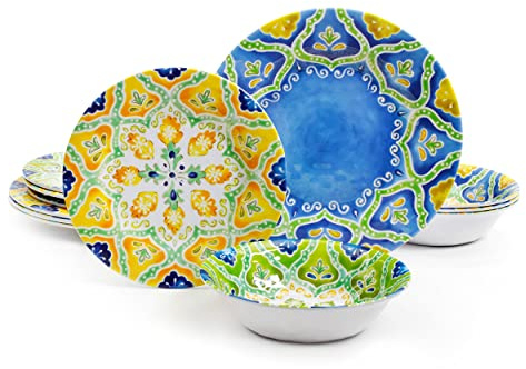 Elama Stapanya 12 Piece Melamine Dinnerware Set, Multicolor