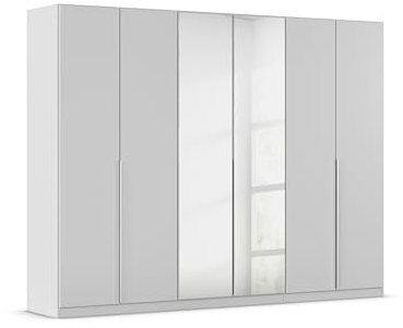 Rauch Möbel Alabama Drehtürenschrank Schrank Kleiderschrank Grau mit Spiegel, 6-türig, inkl. Zubehörpaket Premium, 3 Kleiderstangen, 6 Einlegeböden, 3 Schubkästen, BxHxT 271x210x54 cm