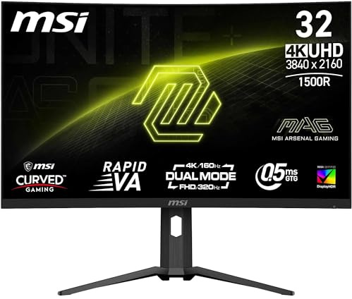 MSI MAG 321CUPDF Monitor Curvo Gaming 32 UHD - Pannello Rapid VA 1500R 3840 x 2160, Modalità Doppia / 0,5ms (GtG, Min.), Adaptive Sync - DP 1.4a, HDMI 2.1 CEC, USB Type-C (DP alternativo con 15W PD)