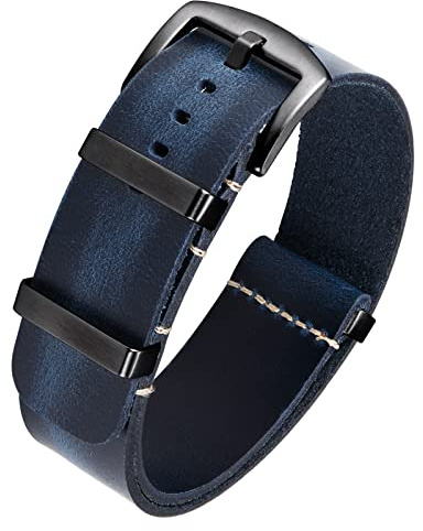 BINLUN Bracelets de Montres en Cuir Remplacement Bracelet pour Montre en Cuir Huilé Crazy Horse 18mm 19mm 20mm 21mm 22mm 24mm Bracelets en Une Seule Pièce pour Homme et Femme avec Boucle Argent/Noir