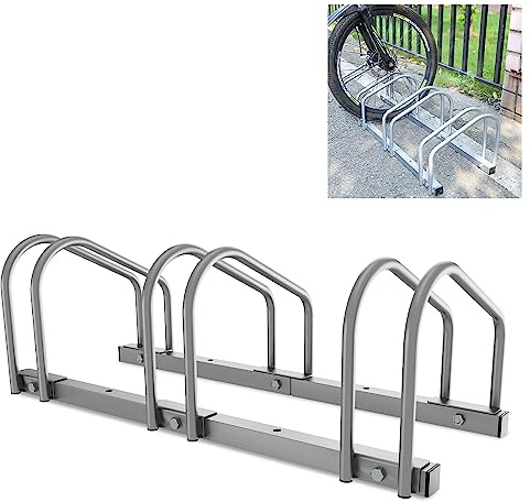 Sonnewelt Cykelställ för 3 cyklar 35–55 mm däckbredd, cykelstativ golvparkering, cykelställ enkel montering cykelstativ galvaniserat stål, cykelstativ golv 70,5 x 32 x 26 cm (silver)