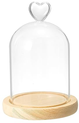 PATIKIL 4.7x3.5 Glass Dome Cloche, Clear Glass Bell Jar Display Case Tabletop Centerpiece with Wooden Base for Plants Home Decor, Natural
