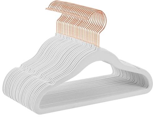 SONGMICS Kinderkleiderbügel, 30er Set Kleiderbügel Kinder, Baby-Kleiderbügel, Bügel Samt, 360° drehbarer Haken in Roségold, platzsparend, rutschfest, für Kleiderschrank, wolkenweiß CRF027W30