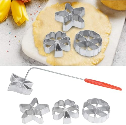 4 pezzi Stampi per Frittelle, Set Bunuelos Stampo con manico Stampi per Biscotti Rosette in Ferro Stampo per rosette a forma di waffel